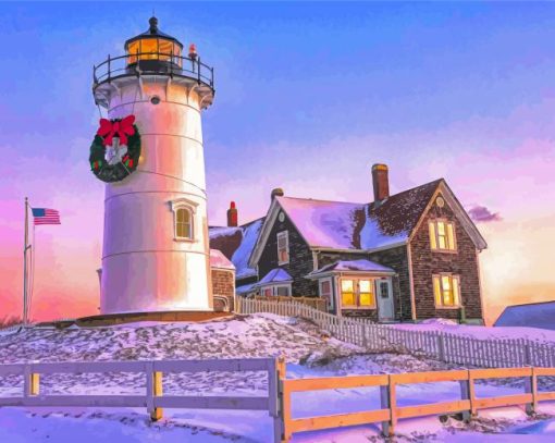 The Christmas Lighthouse Paint By Numbers