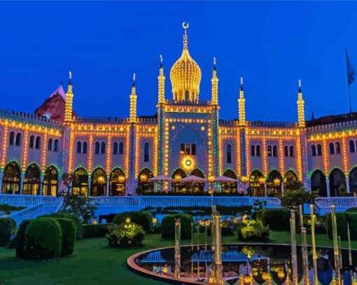 Tivoli Gardens Building At Night Paint By Numbers