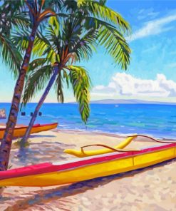 Tropical Beach And Canoes Paint By Numbers