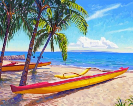 Tropical Beach And Canoes Paint By Numbers