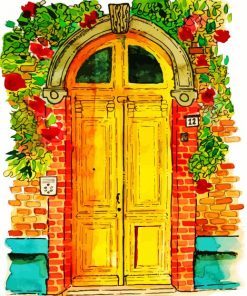 Yellow Door With Flowers Paint By Numbers