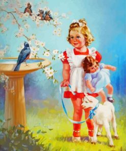 Young Girl With Cute Lamb Paint By Numbers