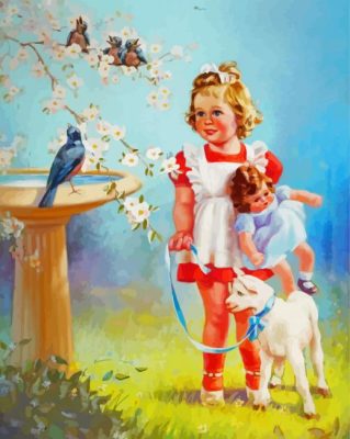 Young Girl With Cute Lamb Paint By Numbers