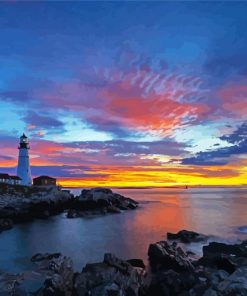 Beautiful Portland Lighthouse Sunset View Paint By Numbers