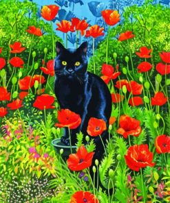 Black Cats And Flowers In Garden Art Paint By Numbers