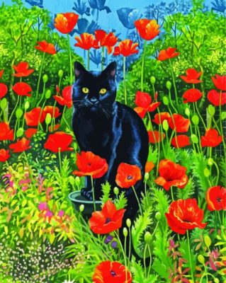 Black Cats And Flowers In Garden Art Paint By Numbers