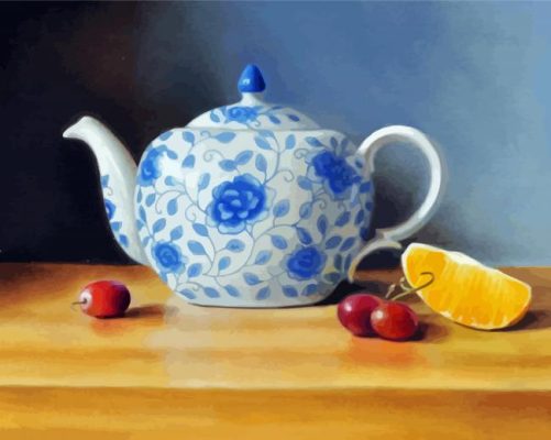 Blue And White Victorian Teapot Paint By Numbers