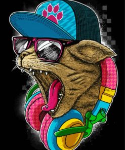 Cool Cat With Headphones Paint By Numbers