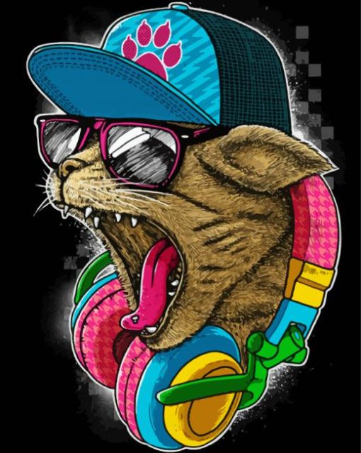 Cool Cat With Headphones Paint By Numbers