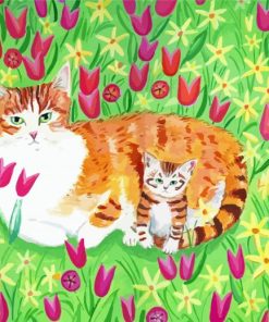 Flowers And Cat In Garden Paint By Numbers