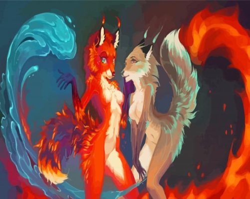 Fox Anime Fire And Water Paint By Numbers