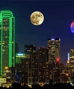 Full Moon Over Dallas Skyline Paint By Numbers