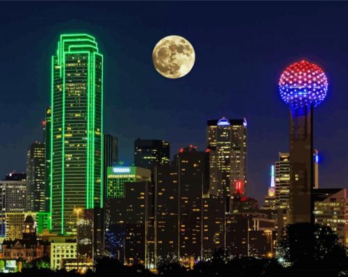 Full Moon Over Dallas Skyline Paint By Numbers