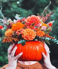 Pumpkins And Flowers Head Paint By Numbers