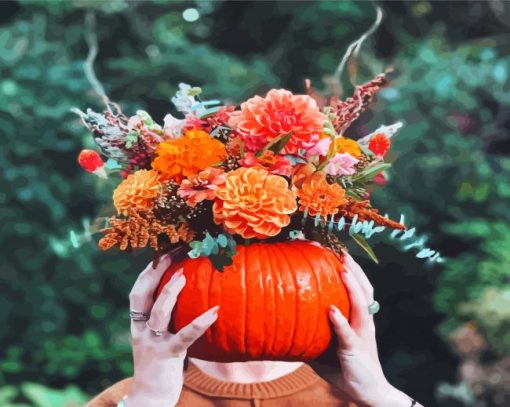 Pumpkins And Flowers Head Paint By Numbers