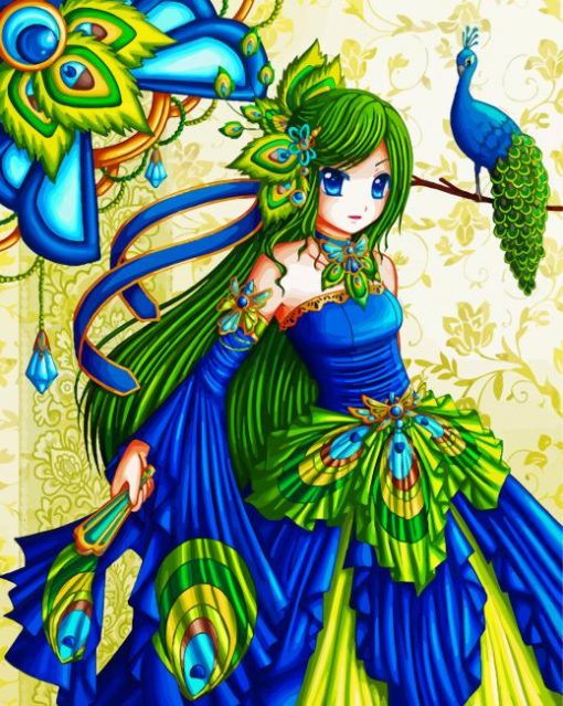 Anime Girl Peacock Paint By Numbers