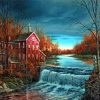 Autumn Waterfall House Paint By Numbers