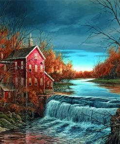 Autumn Waterfall House Paint By Numbers