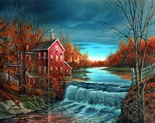 Autumn Waterfall House Paint By Numbers