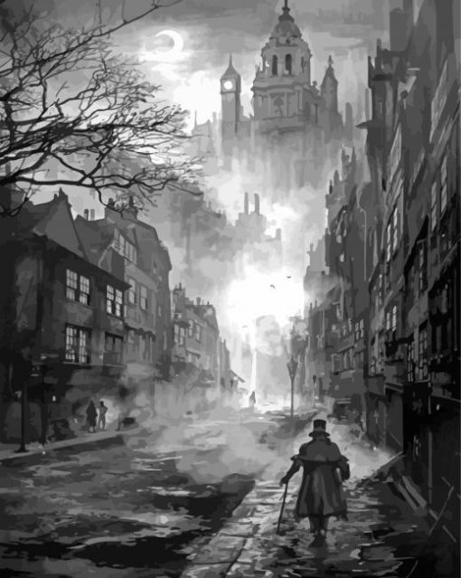 Black And White Gothic Street Paint By Numbers