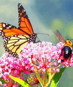 Butterfly And Bee On Pink Flower Paint By Numbers