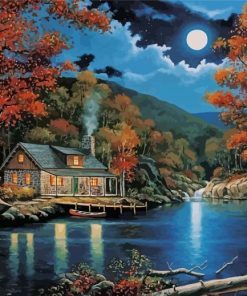 Cabin At Night Paint By Numbers