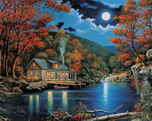 Cabin At Night Paint By Numbers
