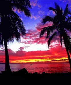 Canoe At Sunset With Palm Trees Paint By Numbers