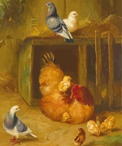 Chicken And Pigeons With Chicks Paint By Numbers