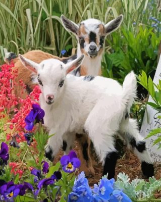 Cute Floral Goat Paint By Numbers