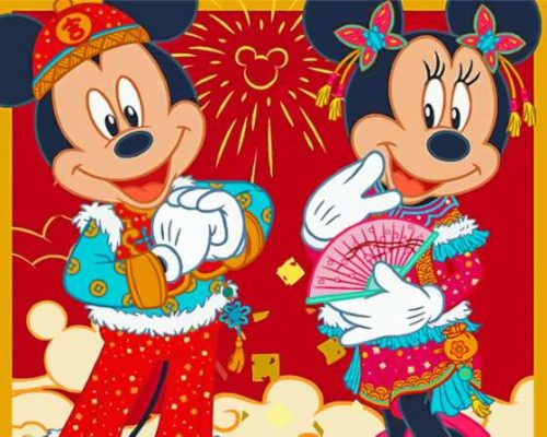 Disney Mickey Mouse And Minnie In Japan Paint By Numbers