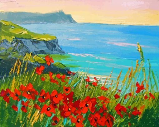 Flowers With Sea Scape Paint By Numbers