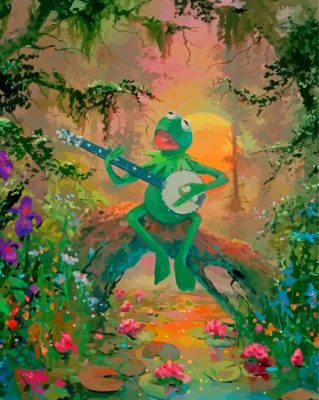 Frog With Guitar In Garden Paint By Numbers