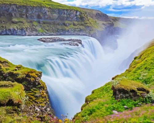 Gullfoss Falls Landscape Paint By Numbers