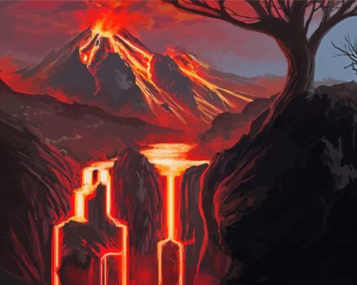 Illustration Volcano Lava Paint By Numbers