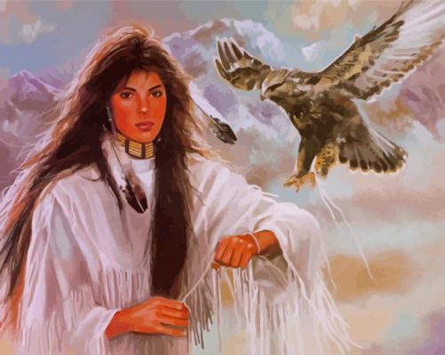 Native Woman And Hawk Paint By Numbers