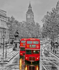 Red London Bus Rain London Paint By Numbers