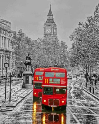 Red London Bus Rain London Paint By Numbers