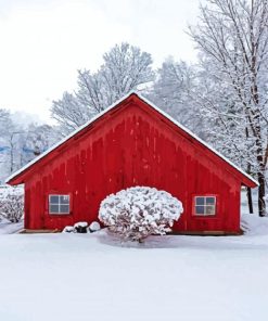 Red Barn In Winter Paint By Numbers