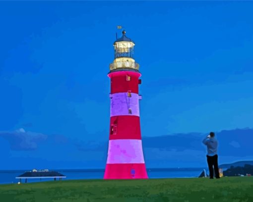 Smeatons Tower Plymouth At Night Paint By Numbers