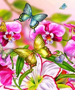 Spring Pink Orchid And Butterflies Paint By Numbers