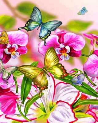 Spring Pink Orchid And Butterflies Paint By Numbers