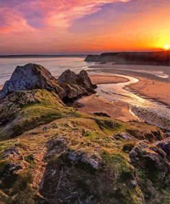 Sunset At Three Cliffs Bay Paint By Numbers