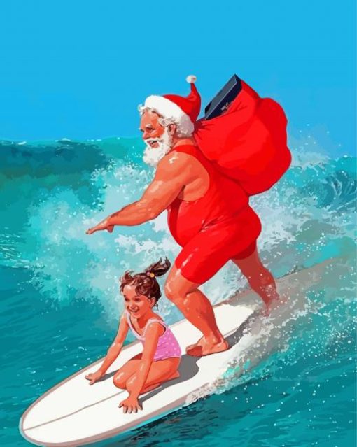 Surfing Santa With Girl Paint By Numbers