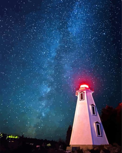 Tobermory Lighthouse At Night Paint By Numbers