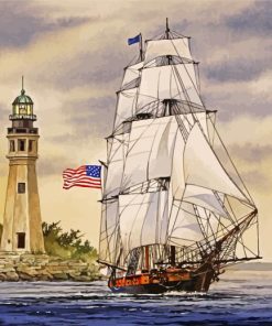 US Ship And Lighthouse Paint By Numbers