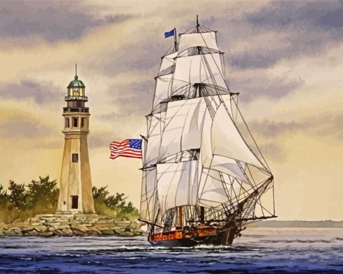 US Ship And Lighthouse Paint By Numbers