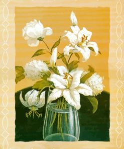 White Flowers In Glass Vase Paint By Numbers