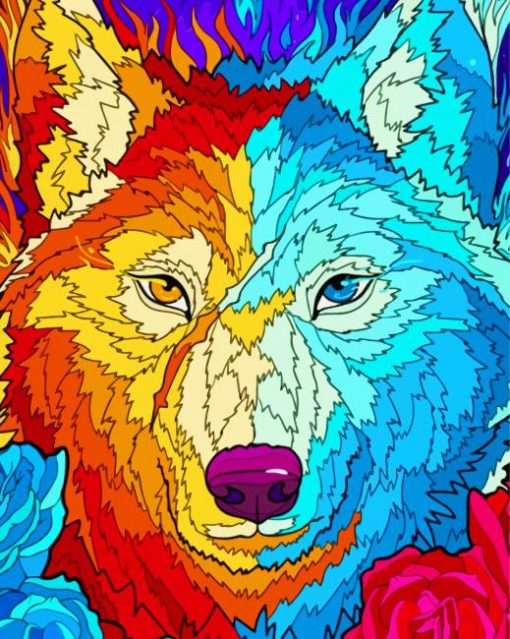 Abstract Fire Ice Wolves Paint By Numbers