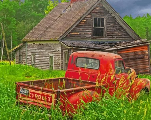 Aesthetic Old Chevy Trucks And Barn Paint By Numbers